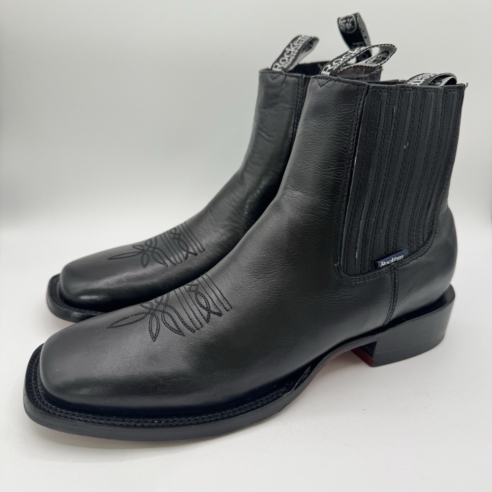Rock'em‎ Paris Boots Men's Size 10 Rustic Black Leather Square Toe